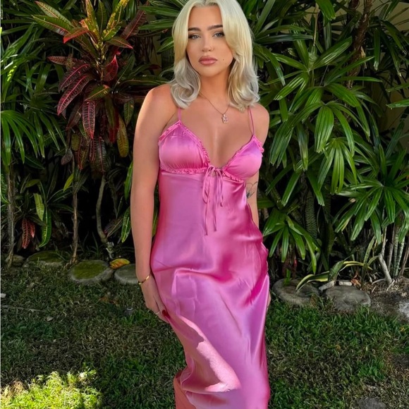 Zara long dress maxi hot pink satin lingerie evening party wedding holiday - Picture 13 of 16